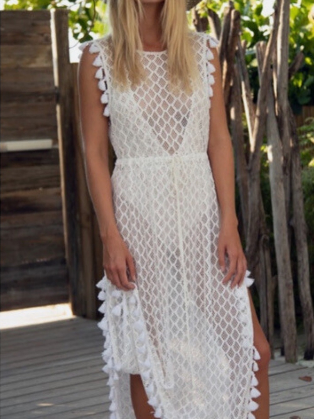 Nightcap Cream Crochet Tassel Maxi Coverup
